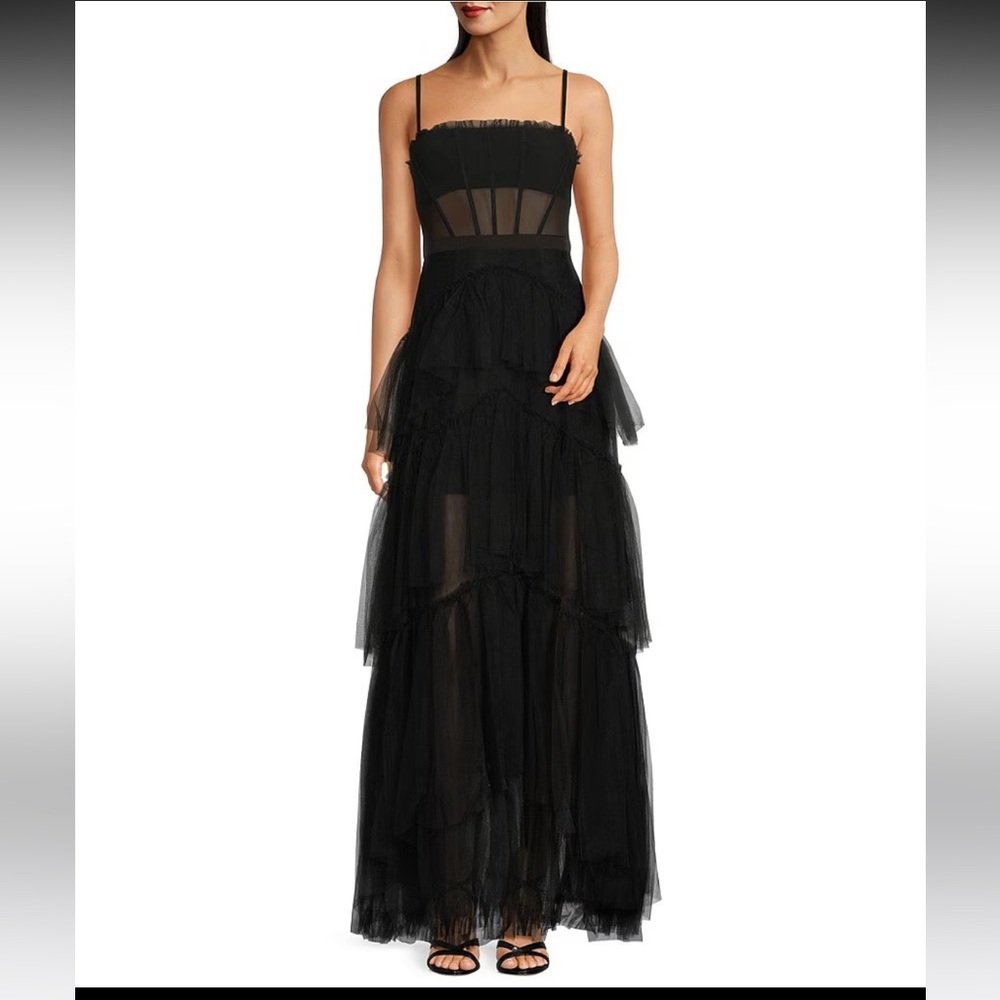 Betsy & Adam tiered tulle gown dress